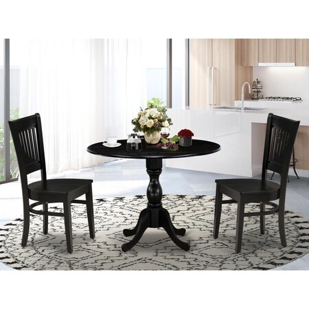 East West Furniture 3 Piece Dublin Kitchen Dining Set - Black DMVA3-BLK-W